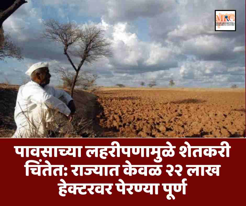 पावसाच्या लहरीपणामुळे शेतकरी चिंतेत: राज्यात केवळ २२ लाख हेक्टरवर पेरण्या पूर्ण