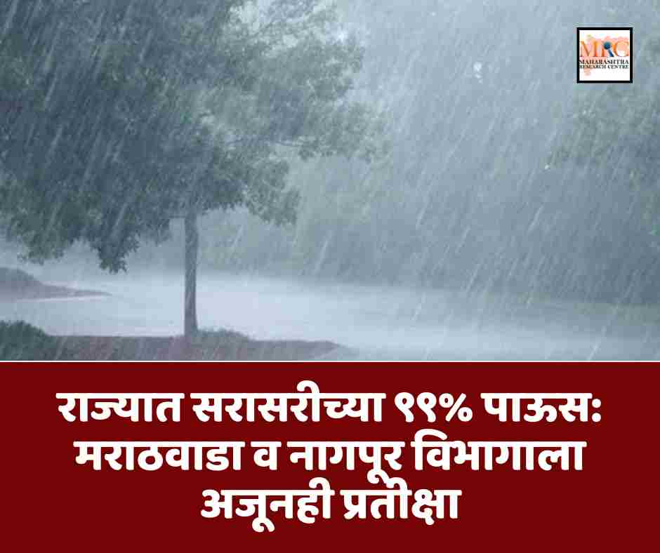 राज्यात सरासरीच्या ९९% पाऊस: मराठवाडा व नागपूर विभागाला अजूनही प्रतीक्षा