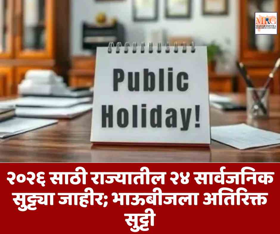 २०२६ साठी राज्यातील २४ सार्वजनिक सुट्ट्या जाहीर; भाऊबीजला अतिरिक्त सुट्टी